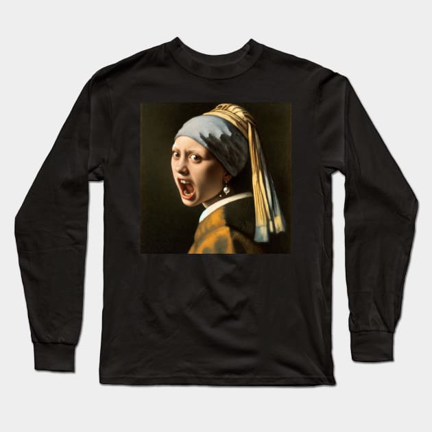 Empowerment Portrait: Pearl Earring Girl Advocates on Women's Day Long Sleeve T-Shirt by Edd Paint Something